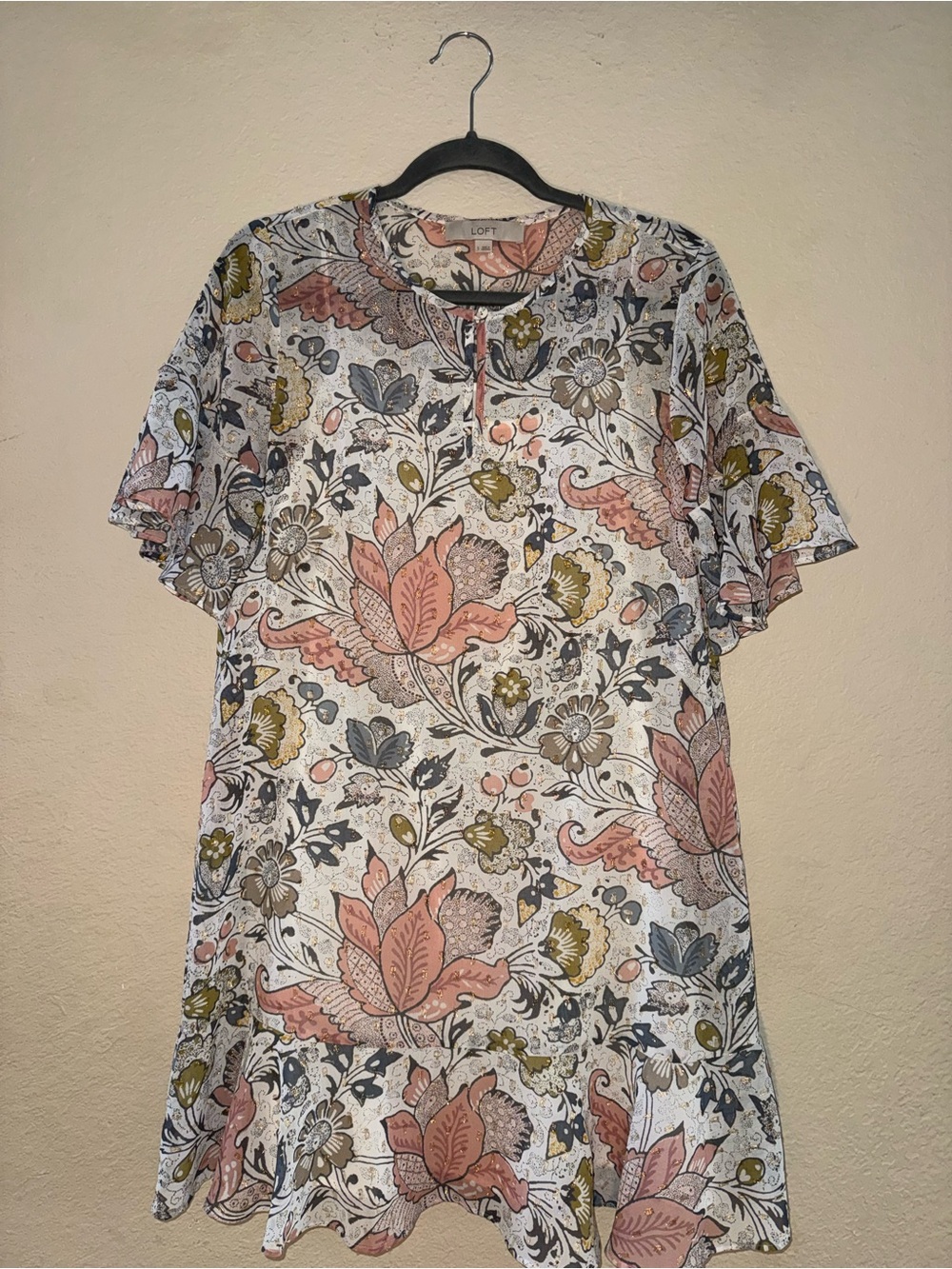 LOFT Floral Swing Tunic in Pink and Olive